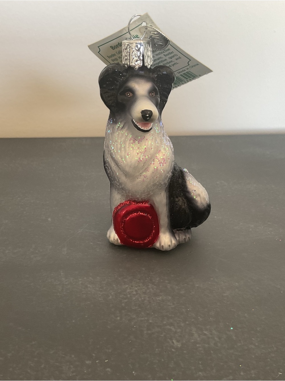 Old World Christmas 2019 Border Collie Dog Ornament, Blown Glass & Hand Painted